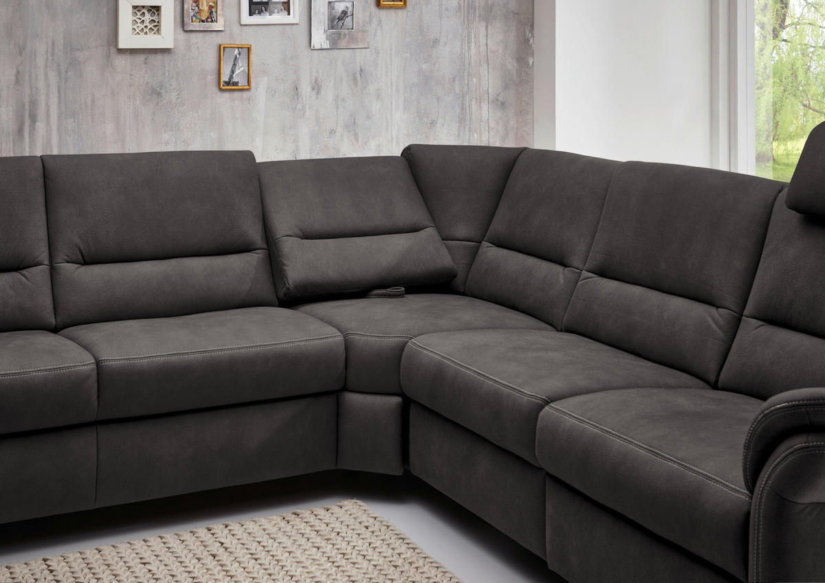WOHNLANDSCHAFT in Mikrofaser Anthrazit  - Anthrazit/Alufarben, KONVENTIONELL, Textil/Metall (173/330/262cm) - Beldomo System