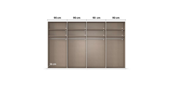 SCHWEBETÜRENSCHRANK 360/223/68 cm 4-türig Weiß Hochglanz, Weiß  - Weiß Hochglanz/Alufarben, Basics, Holzwerkstoff/Metall (360/223/68cm) - Novel