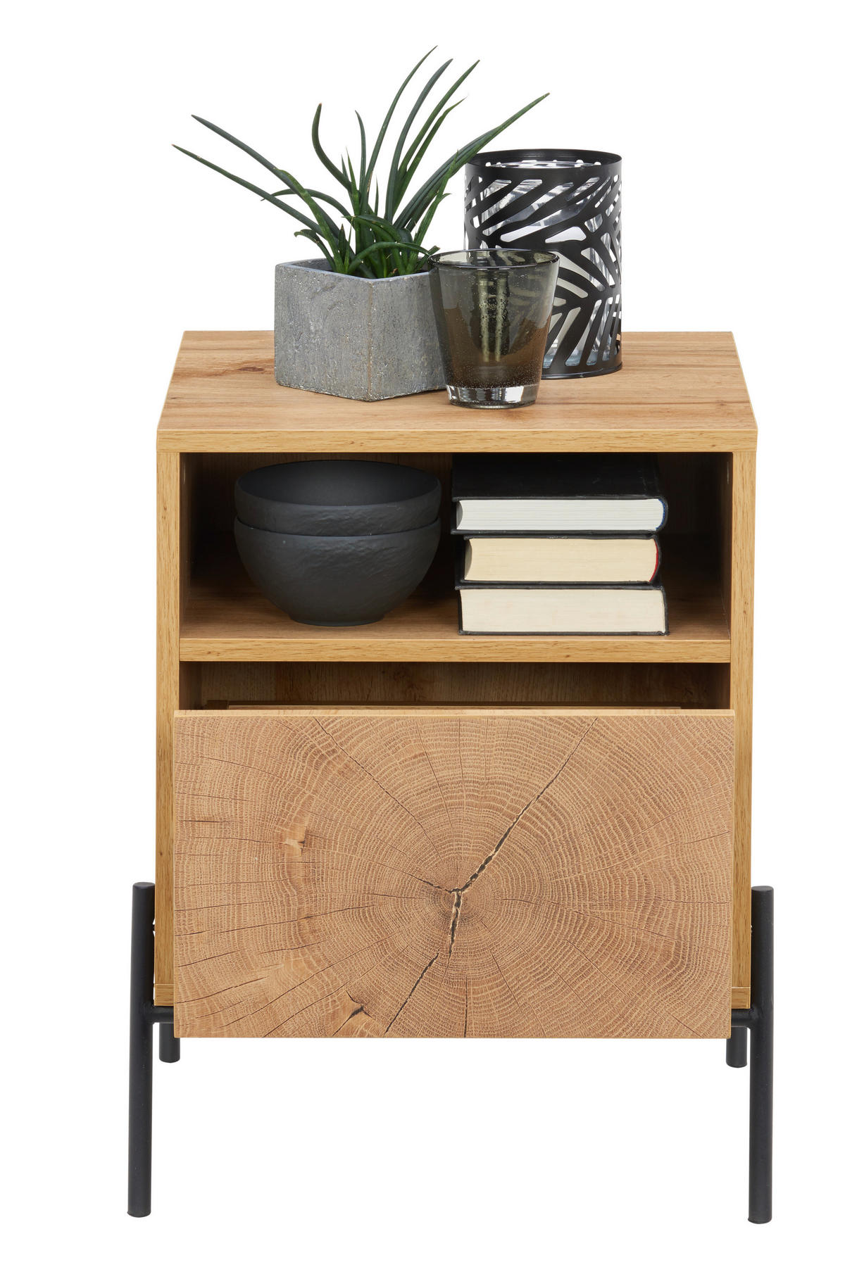 NOĆNI STOČIĆ crna, boja hrasta  - boja hrasta/crna, Dizajnerski, metal/pločasti materijal (44/55/40cm) - Carryhome