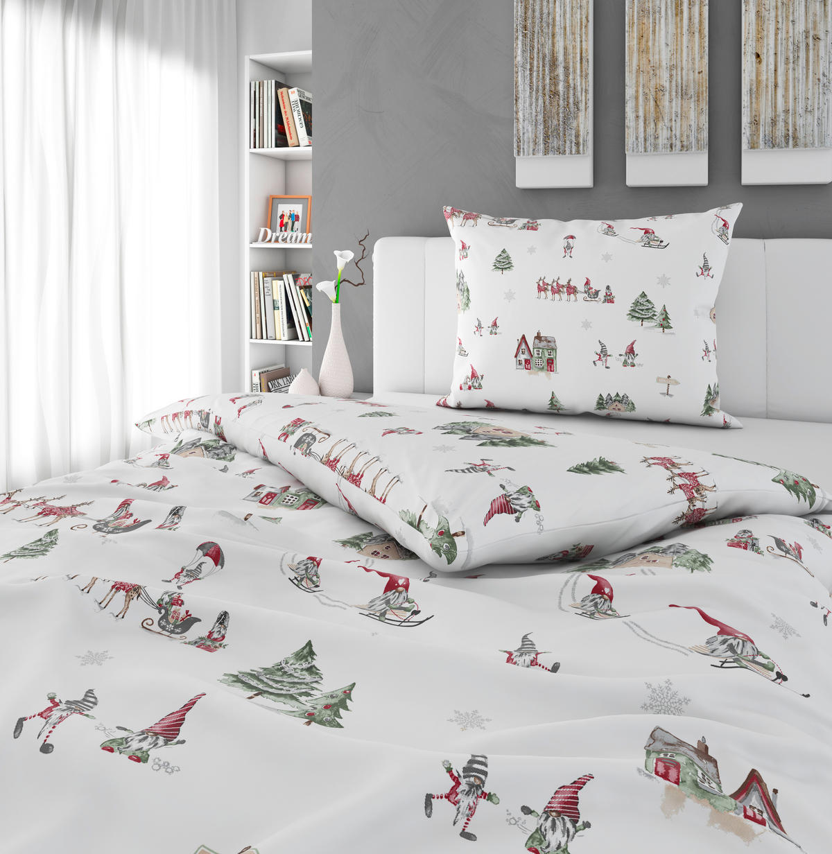 POSTEĽNÁ BIELIZEŇ, flanel, zelená, viacfarebná, červená, biela, 140/200 cm - viacfarebná/biela, Konventionell, textil (140/200cm) - Esposa