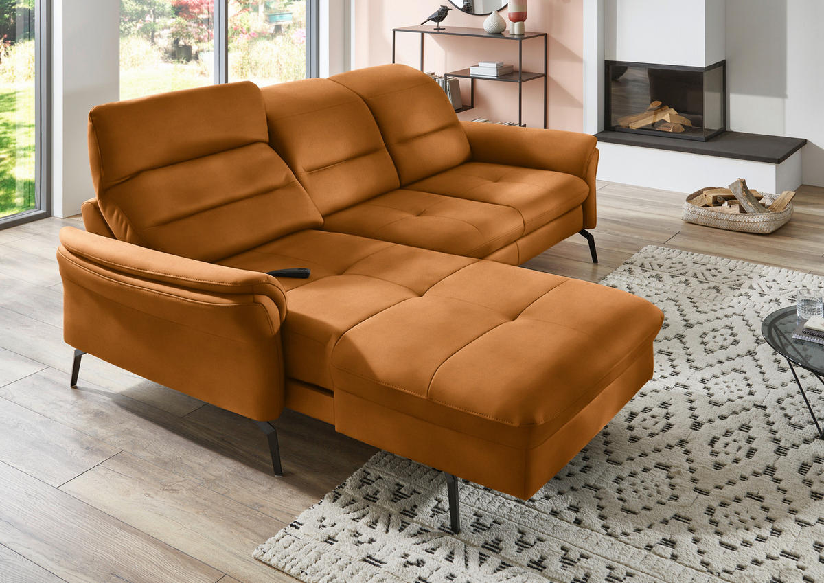 ECKSOFA in Flachgewebe Currygelb  - Currygelb/Schwarz, Konventionell, Textil/Metall (181/260cm) - Beldomo Speed