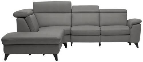 ECKSOFA in Echtleder Dunkelgrau  - Dunkelgrau/Schwarz, Design, Leder/Metall (239/285cm) - Cantus