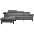 ECKSOFA in Echtleder Dunkelgrau  - Dunkelgrau/Schwarz, Design, Leder/Metall (239/289cm) - Cantus