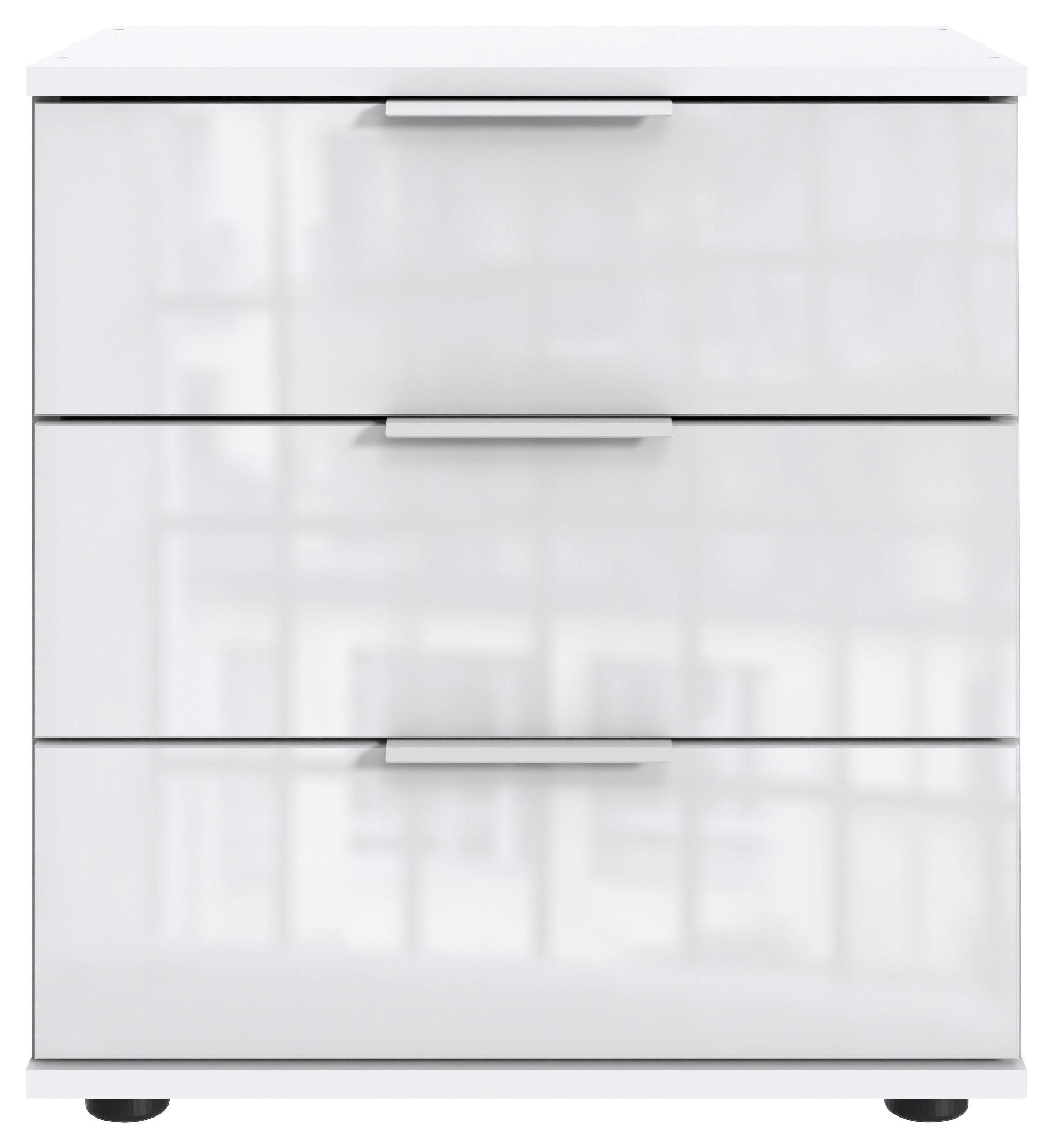 NACHTKÄSTCHEN 52/58/38 cm  in Weiß  - Silberfarben/Schwarz, KONVENTIONELL, Glas/Holzwerkstoff (52/58/38cm) - Modante
