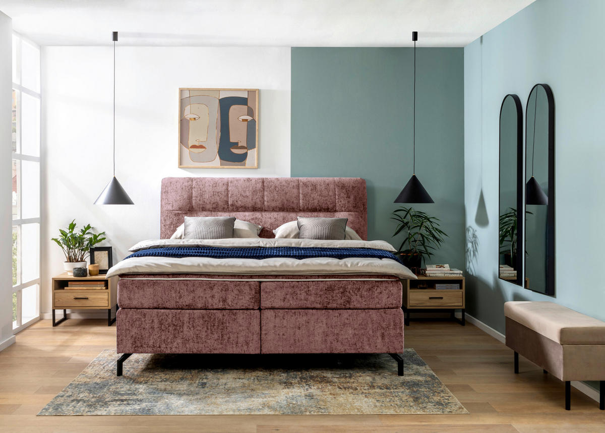 BOXSPRINGBETT 160/200 cm  in Weinrot  - Weinrot/Schwarz, Design, Textil/Metall (160/200cm) - Esposa