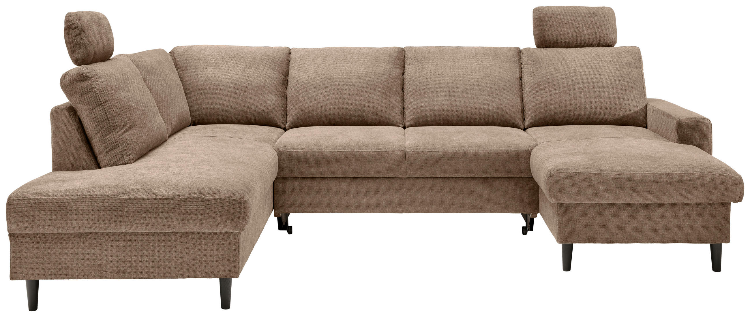 WOHNLANDSCHAFT in Chenille Hellbraun - Hellbraun/Schwarz, Modern, Holz/Textil (200/305/153cm) - Livetastic