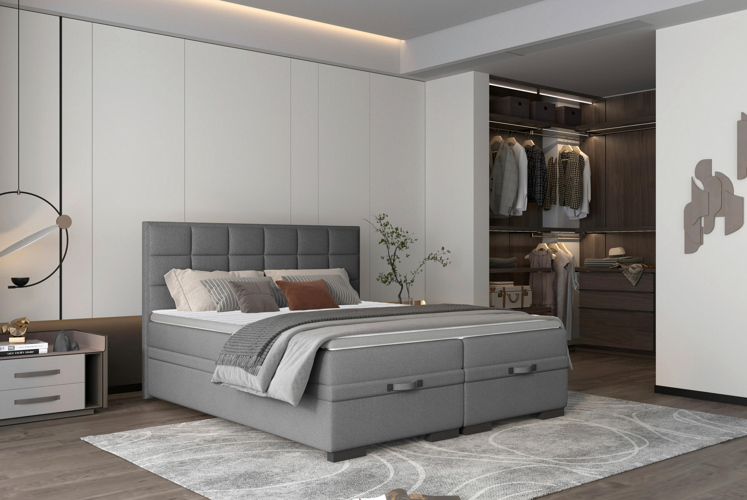 BOXSPRINGBETT 180/200 cm  in Dunkelgrau  - Dunkelgrau/Schwarz, KONVENTIONELL, Kunststoff/Textil (180/200cm) - home24