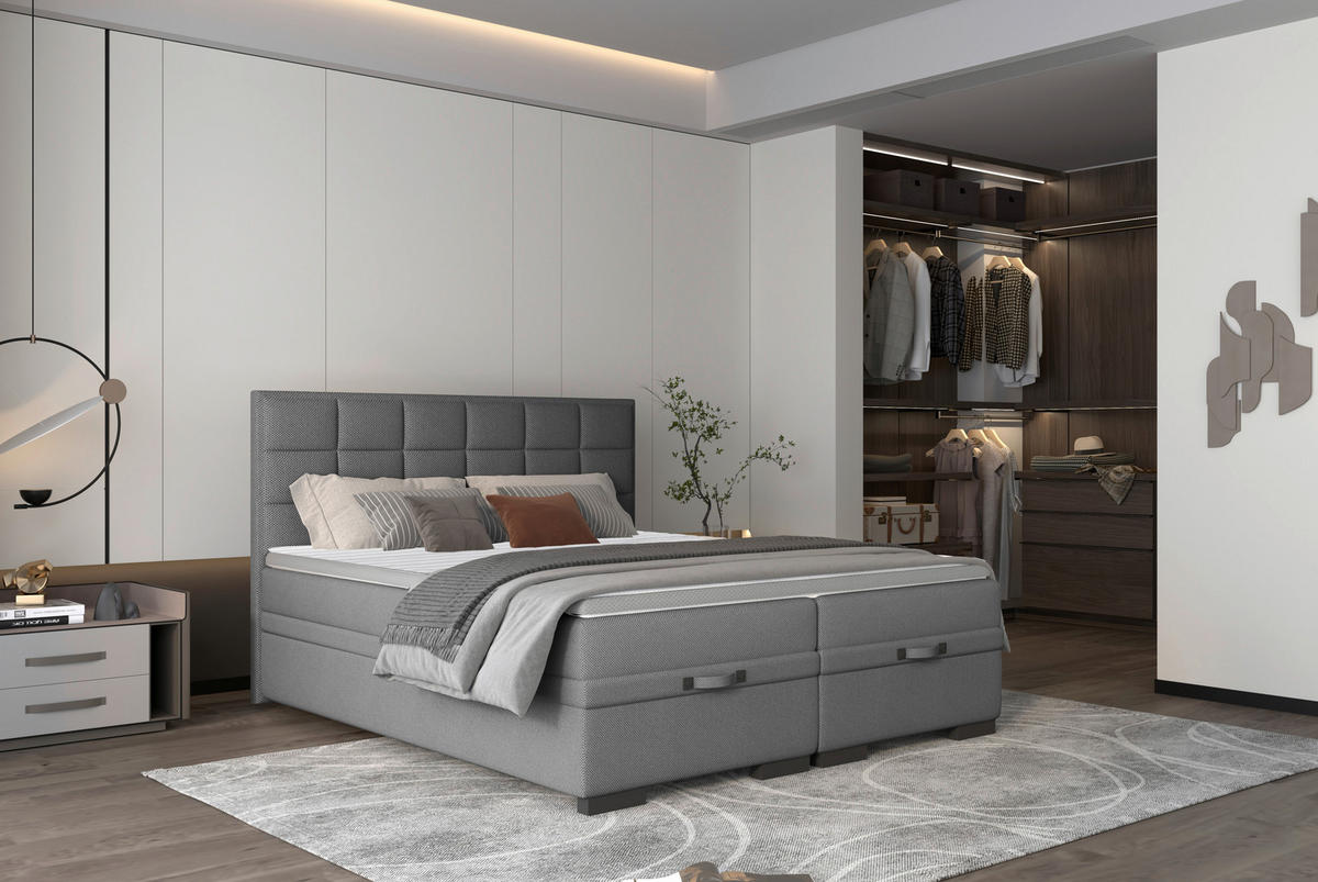 BOXSPRINGBETT 180/200 cm  in Dunkelgrau  - Dunkelgrau/Schwarz, Konventionell, Kunststoff/Textil (180/200cm) - home24