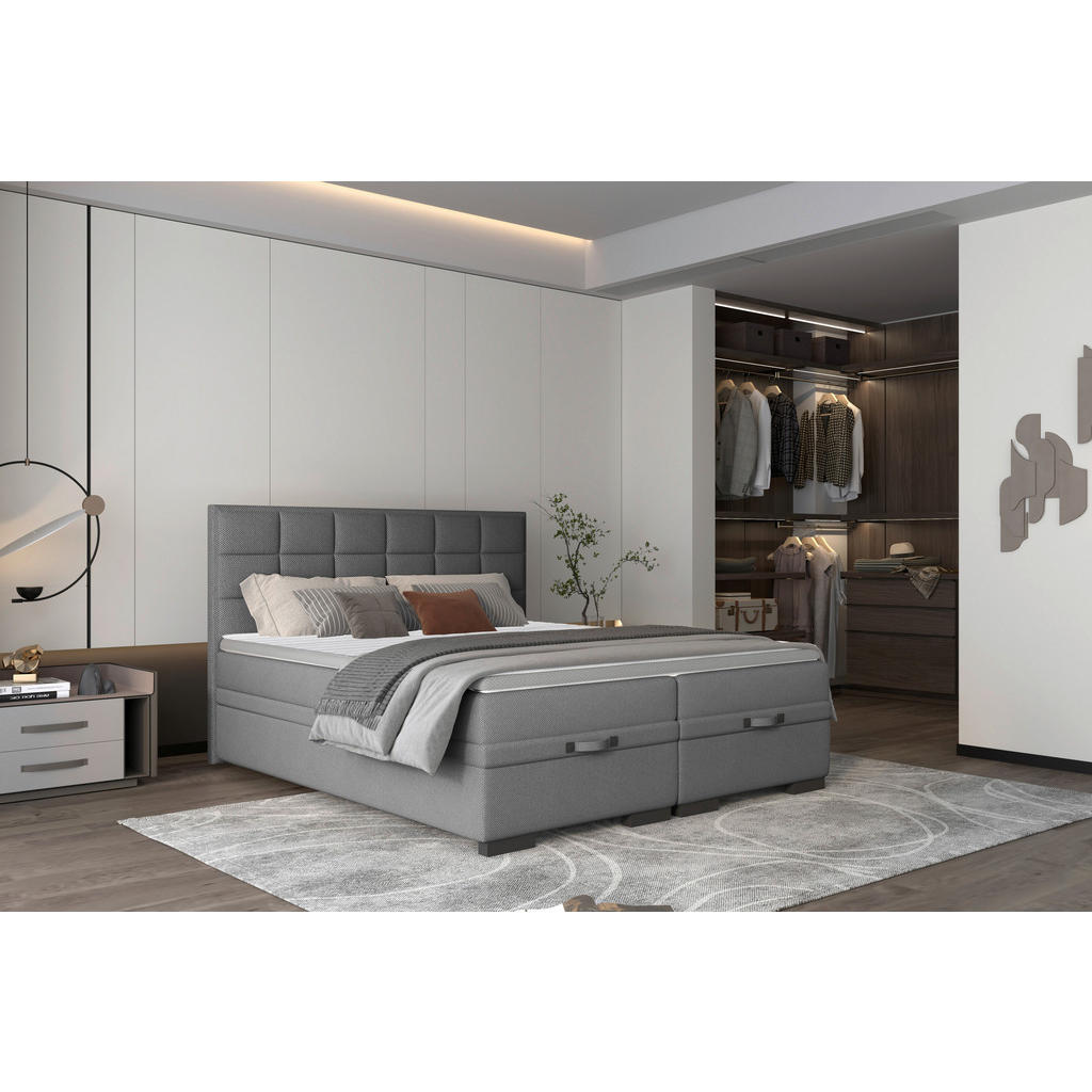 Thumbnail - home24 Boxspringbett, Dunkelgrau, Textil, H2 + H3, 7-Zonen, Höhe ca. 17 cm, 180x200 cm, Fsc, Reach, Made in EU, Oeko-Tex...