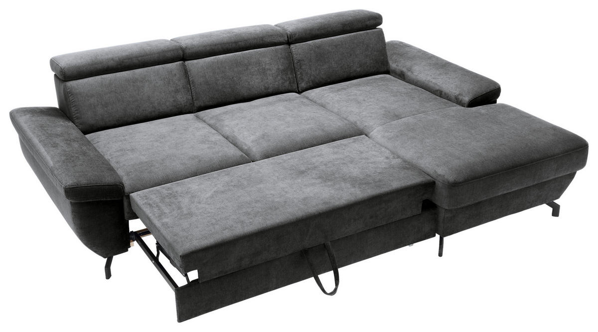 ECKSOFA in Velours Anthrazit  - Anthrazit/Silberfarben, Modern, Textil/Metall (262/182cm) - Trendmanufaktur