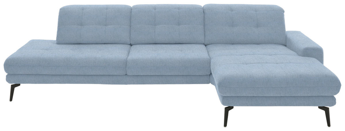 ECKSOFA in Flachgewebe Hellblau  309/190 cm  - Schwarz/Hellblau, Design, Textil/Metall (309/190cm) - Beldomo Style