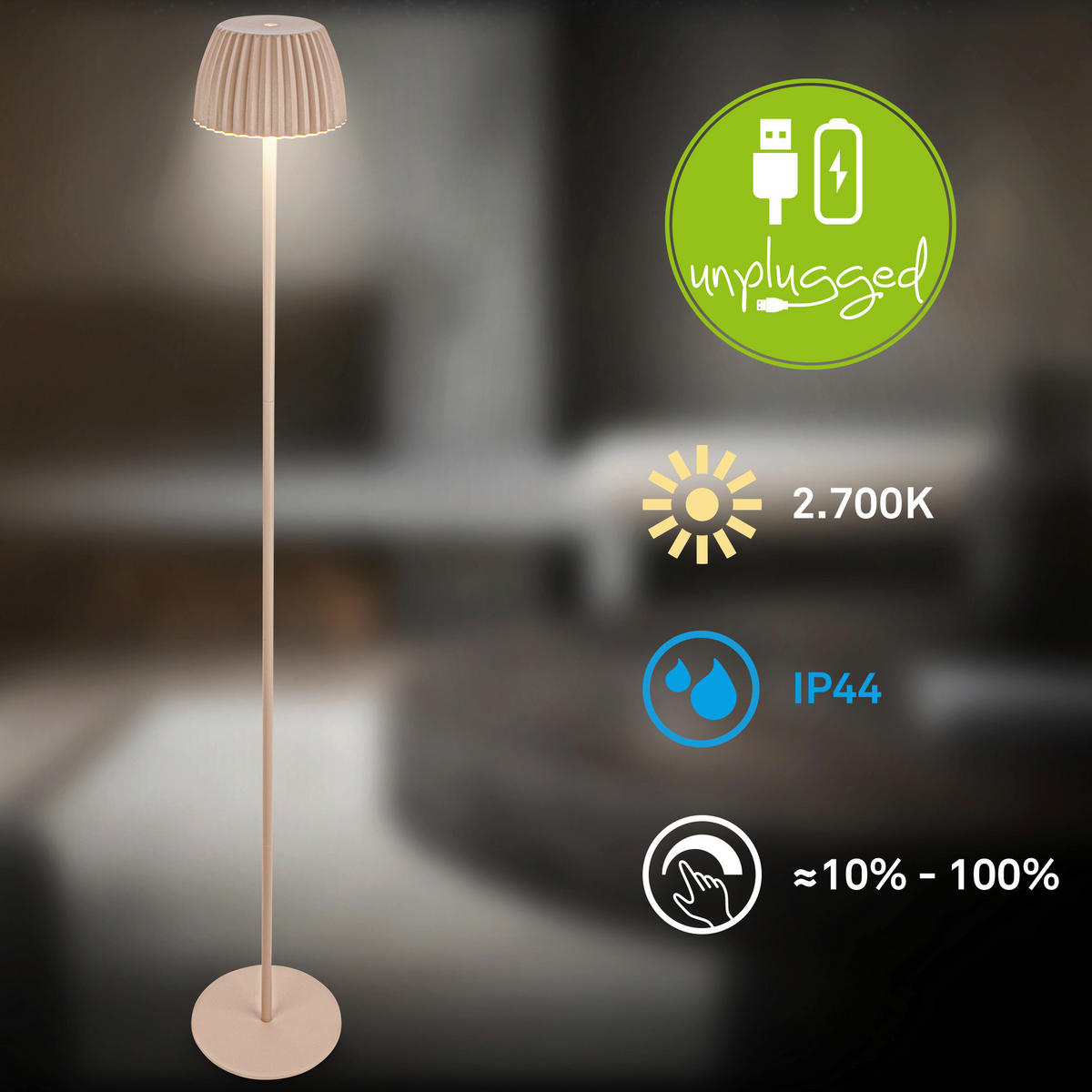 AKKU-STEHLEUCHTE 19/123,5 cm    - Beige, Basics, Kunststoff/Metall (19/123,5cm)