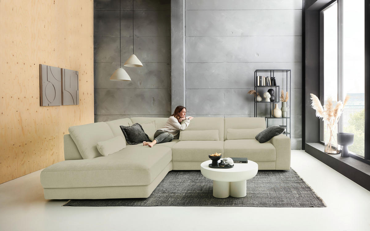 ECKSOFA in Chenille, Jacquard Sandfarben  242/316 cm  - Sandfarben/Schwarz, Design, Kunststoff/Textil (242/316cm) - Niels Andersson