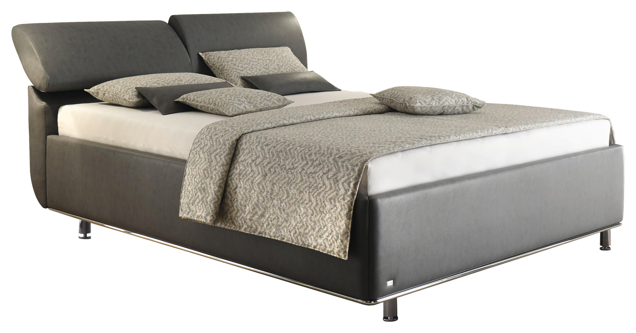 POLSTERBETT 180/200 cm,  in Grau, gepolstertes Kopfteil, Lattenroste, Matratzen, Kopfteilverstellung, H2 + H3 = mittel + fest  - Chromfarben/Grau, Basics, Holzwerkstoff/Textil (180/200cm) - RUF Betten