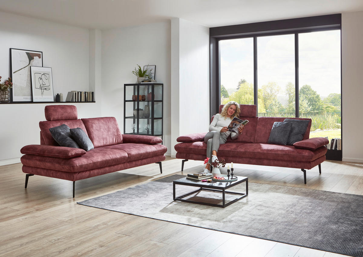 3-SITZER-SOFA in Velours Dunkelrot  - Beige/Schwarz, Design, Textil/Metall (222/89/104cm) - Dieter Knoll