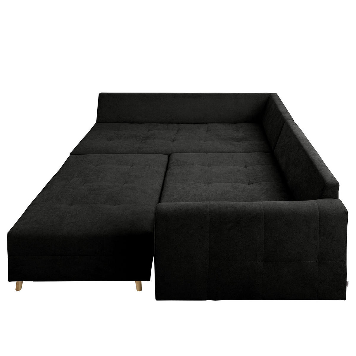 ECKSOFA inkl. Hocker Ariella Schwarz Mikrofaser Rückenkissen, Hocker  - Schwarz/Naturfarben, Design, Holz/Textil (161/231cm) - Livetastic