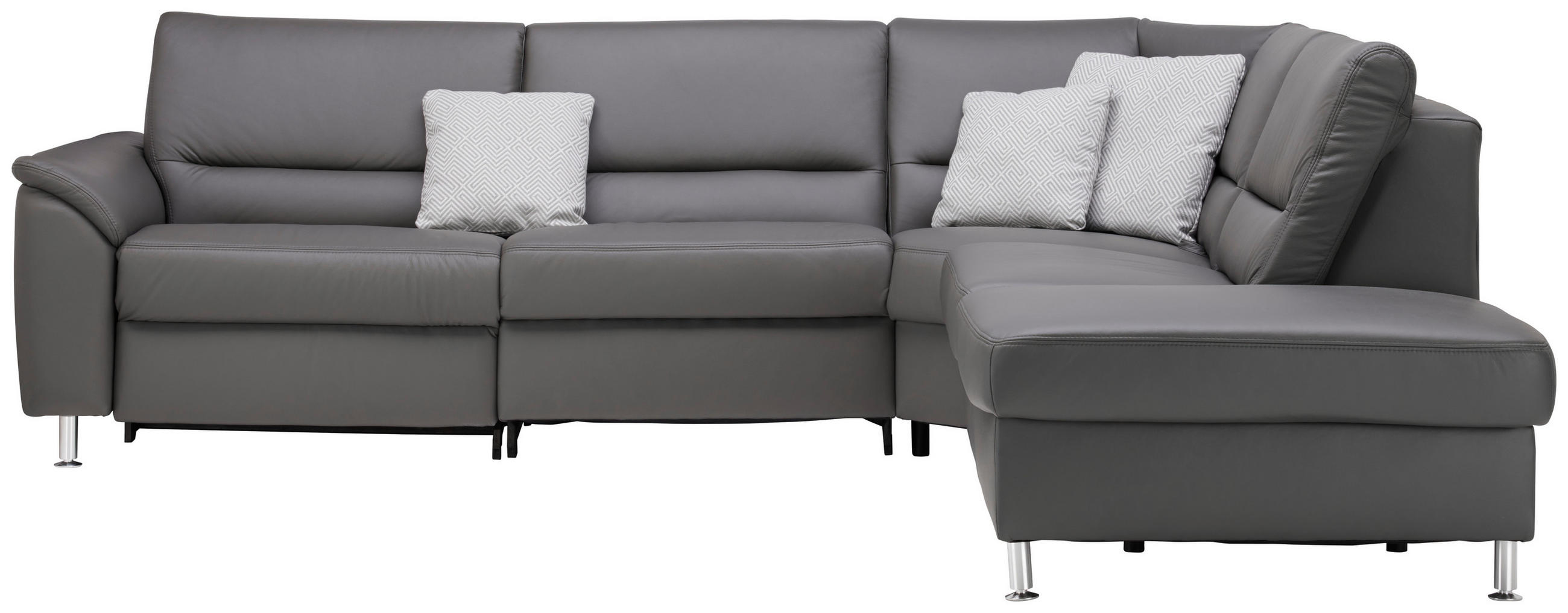ECKSOFA in Echtleder Grau  290/249 cm  - Alufarben/Grau, KONVENTIONELL, Leder/Metall (290/249cm) - Beldomo Premium