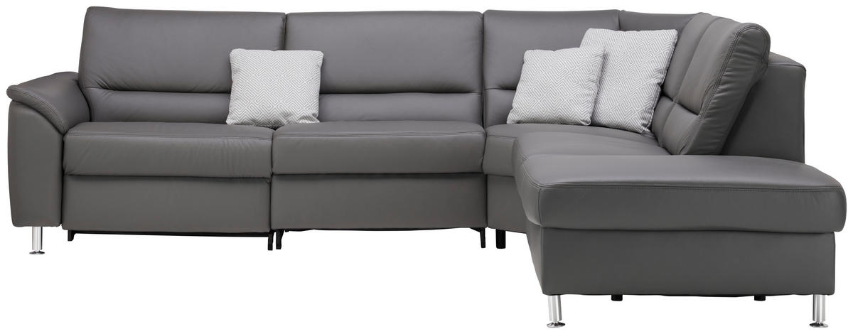 ECKSOFA in Echtleder Grau  290/249 cm  - Alufarben/Grau, KONVENTIONELL, Leder/Metall (290/249cm) - Beldomo Premium