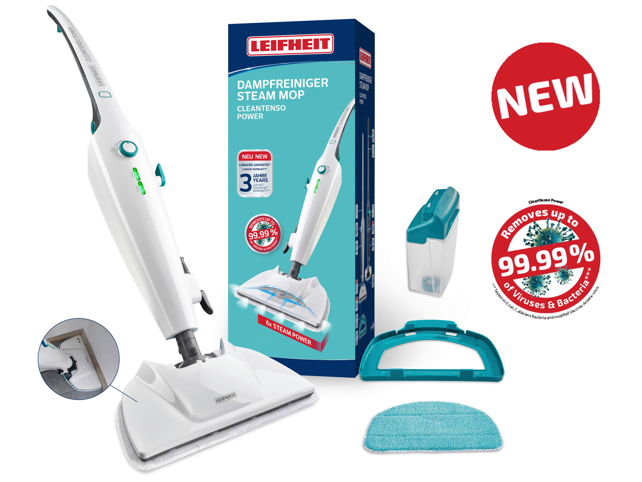 DAMPFREINIGER - Türkis/Weiss, Basics, Kunststoff (120/33/24cm) - Leifheit