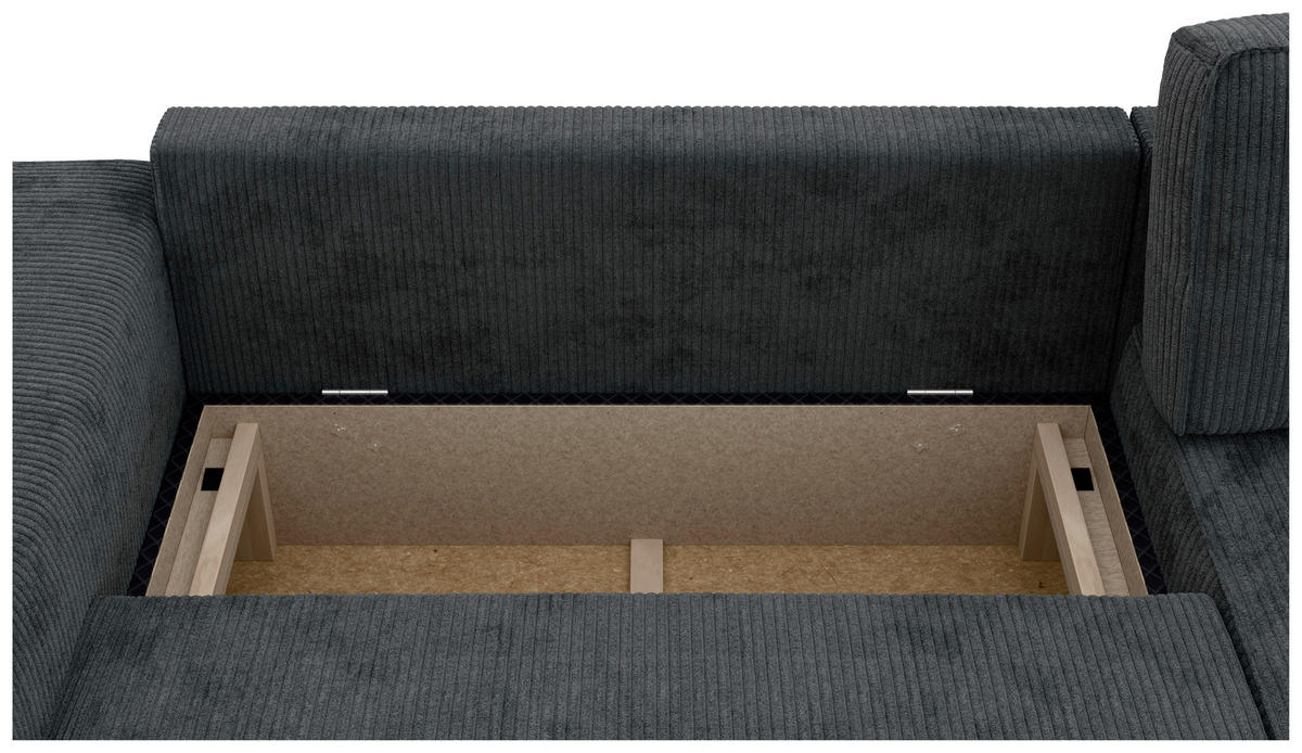 ECKSOFA CHANCE Dunkelgrau Cord  - Dunkelgrau/Schwarz, MODERN, Kunststoff/Textil (265/164cm) - Trendmanufaktur