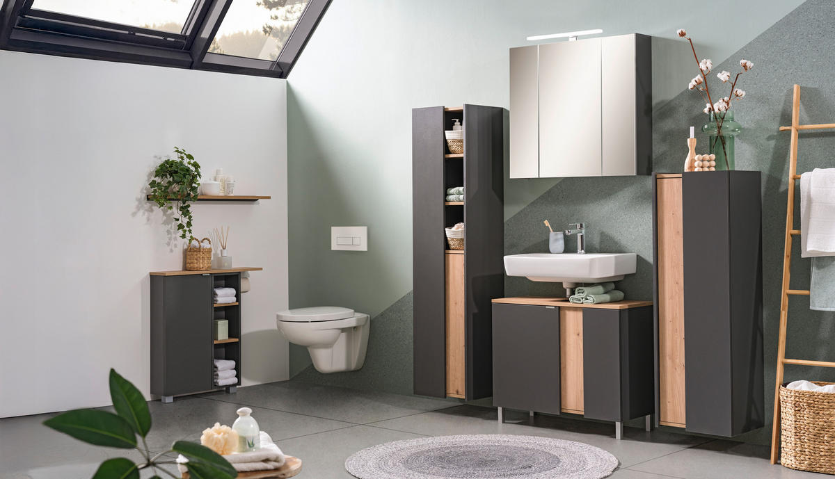 MEUBLE SOUS-LAVABO 80/56/32 cm  - Anthrazit/Silberfarben, Basics, Holzwerkstoff/Metall (80/56/32cm) - home24