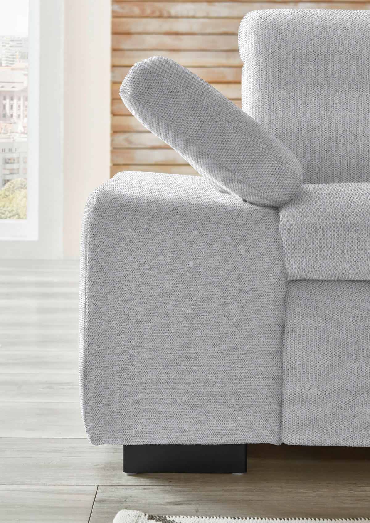 ECKSOFA in Flachgewebe Silberfarben  - Silberfarben/Schwarz, Design, Textil/Metall (297/174cm) - Beldomo Style