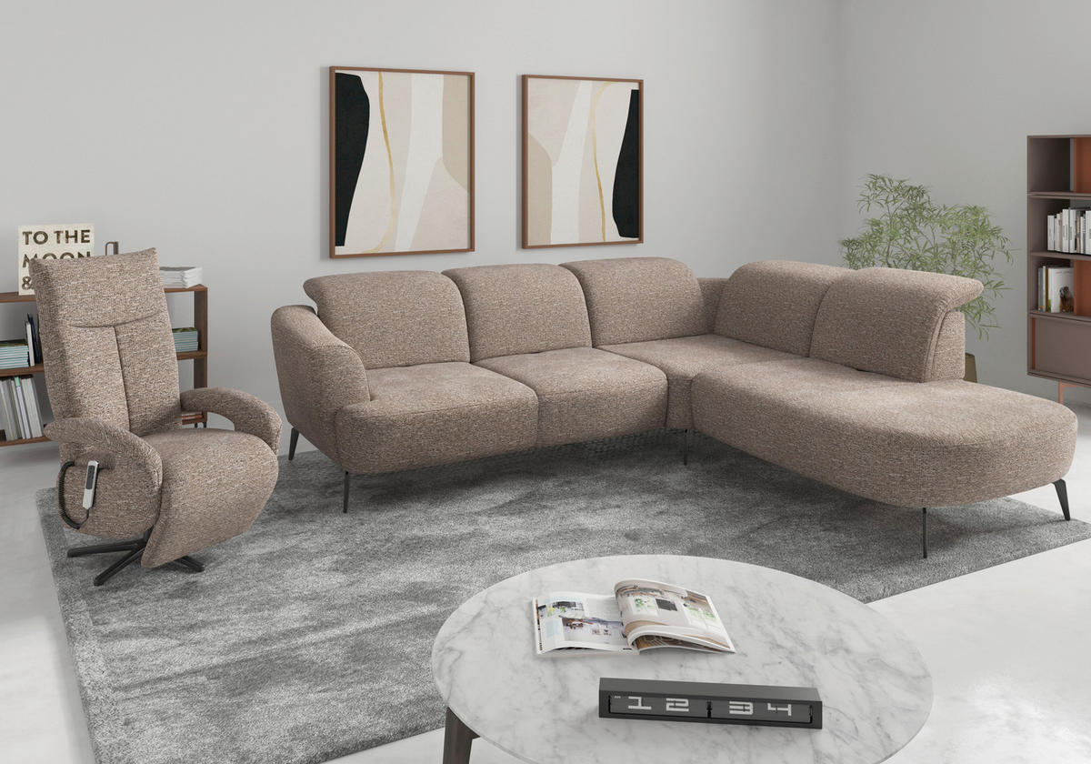 ECKSOFA in Chenille Cappuccino  300/267 cm  - Schwarz/Cappuccino, KONVENTIONELL, Textil/Metall (300/267cm) - Sit & More