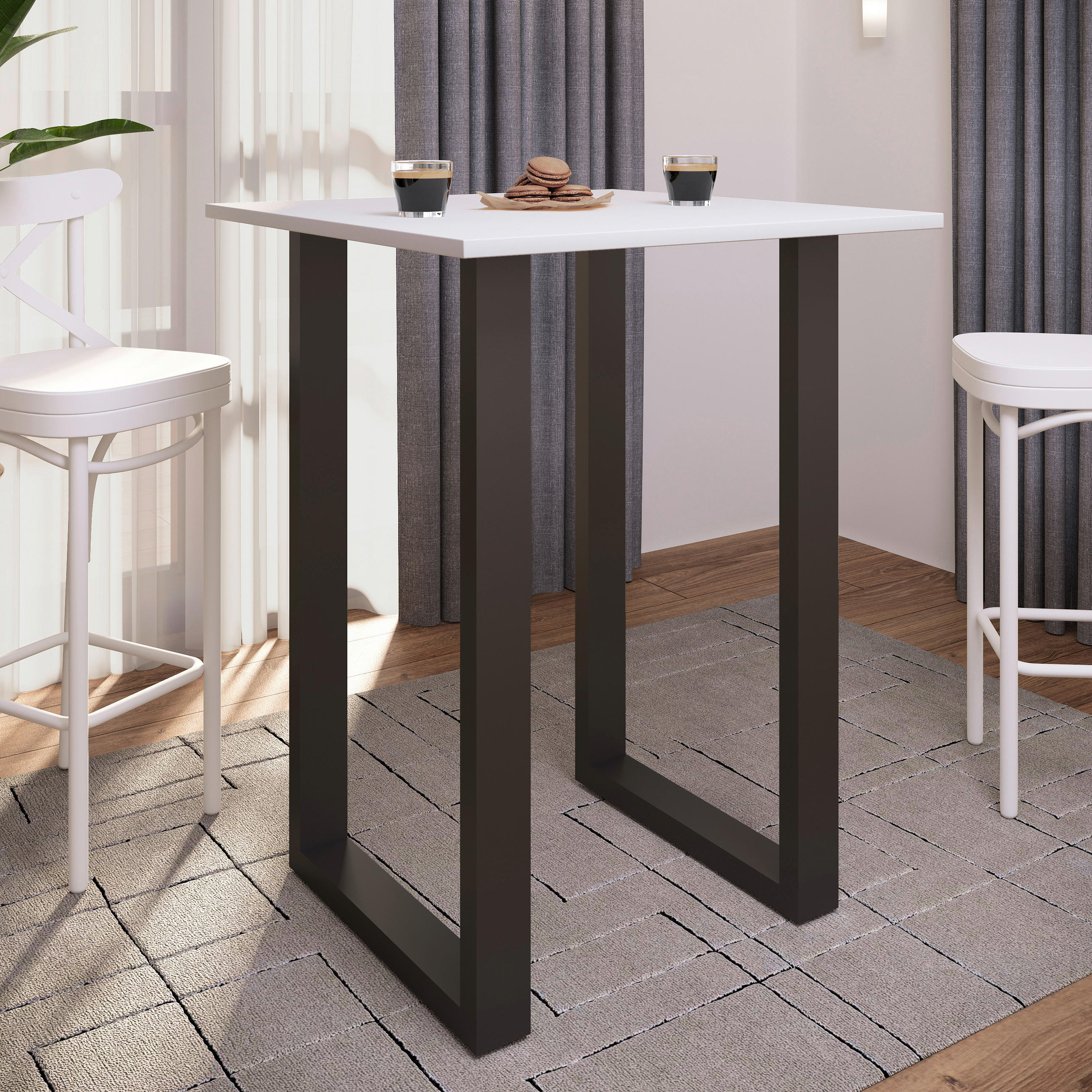 BARTISCH in Metall, Holzwerkstoff 80/102/50 cm   - Schwarz/Weiß, KONVENTIONELL, Holzwerkstoff/Metall (80/102/50cm)