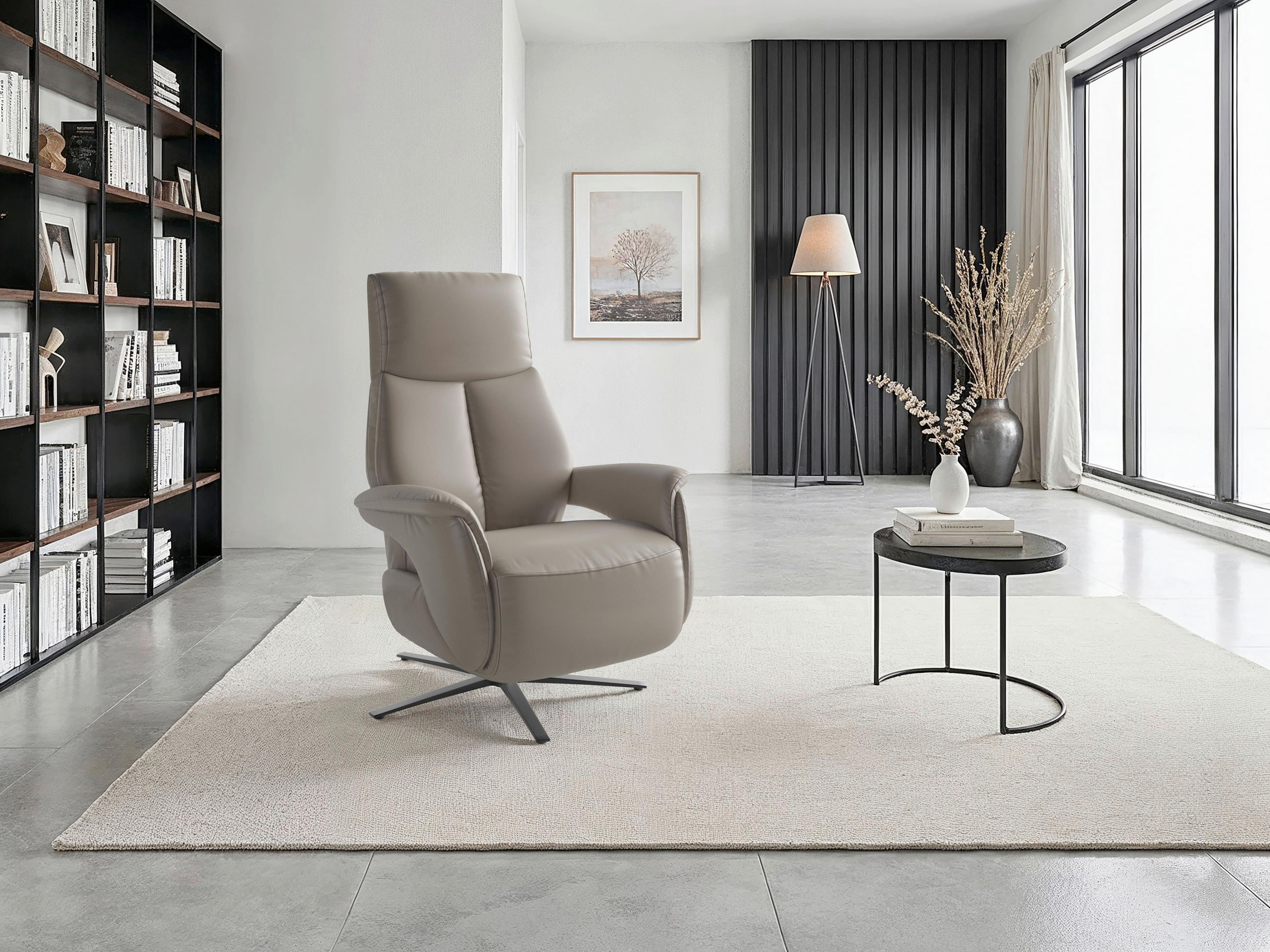 RELAXSESSEL Leder Grau  - Schwarz/Grau, Basics, Leder/Metall (75/110/85cm) - Sit & More