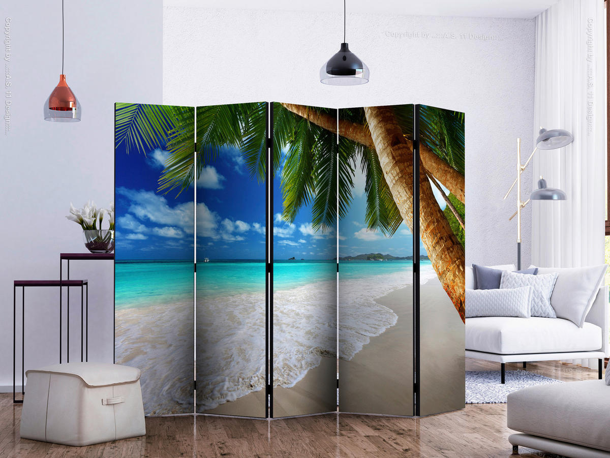 PARAVENT mit 5  Flügel - Multicolor/Hellblau, Basics, Holz/Kunststoff (225/172/3cm) - artgeist