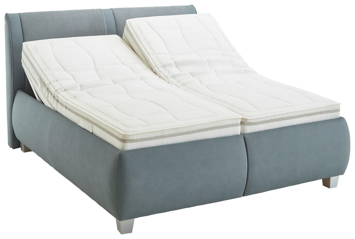 POLSTERBETT 180/200 cm,  in Blaugrau, Matratze, Lattenrost, Bettkasten, unterschiedliche Matratzenhärtegrade je Bettseite, H2 + H2 = mittel  - Silberfarben/Blaugrau, Design, Holzwerkstoff/Kunststoff (180/200cm) - Beldomo - Sleep