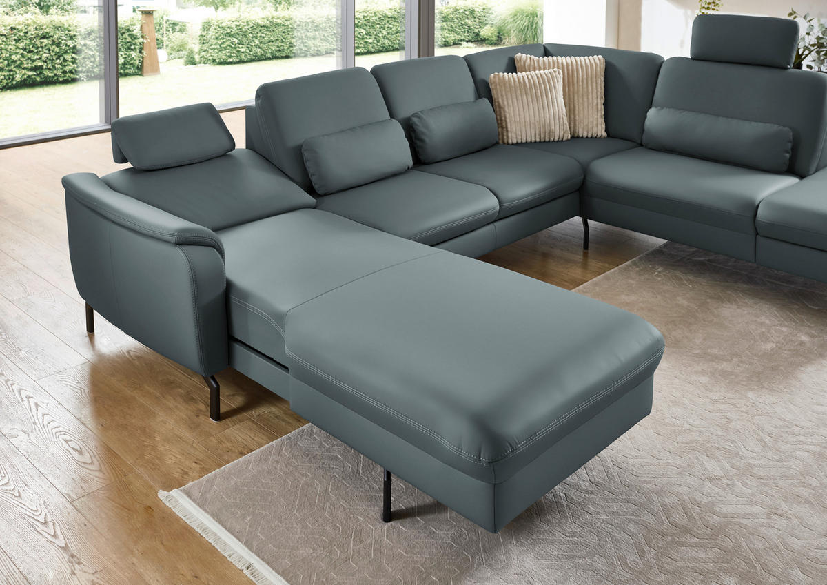 WOHNLANDSCHAFT Echtleder Grau  - Schwarz/Grau, Konventionell, Leder/Metall (168/306/224cm) - Beldomo Premium