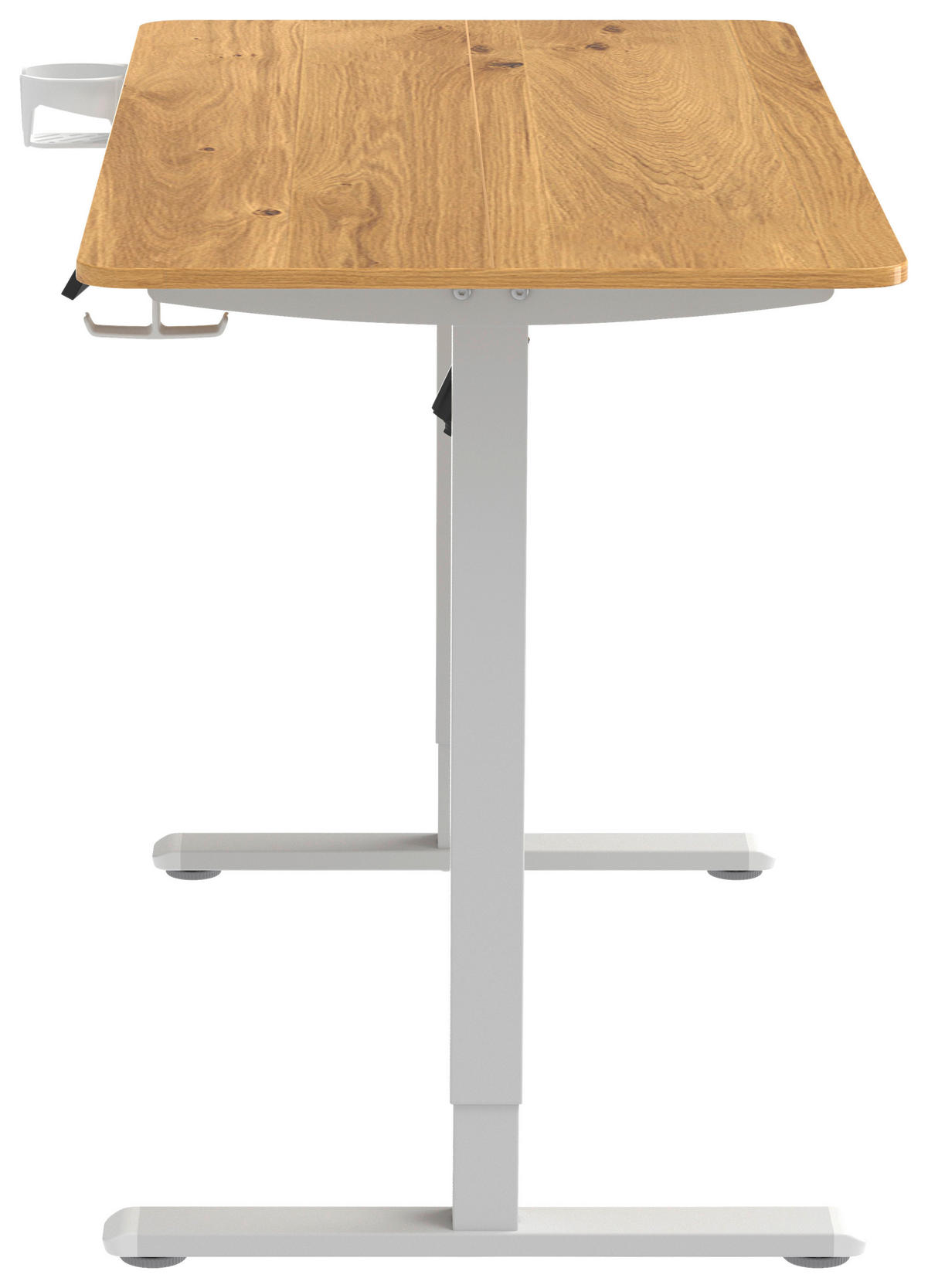 SCHREIBTISCH 120/60/70-115 cm Weiss, Plankeneiche höhenverstellbar, Memoryschalter, Getränkehalter, Headsethalter elektrisch höhenverstellbar  - Weiss/Plankeneiche, Modern, Holzwerkstoff/Kunststoff (120/60/70-115cm) - Livetastic