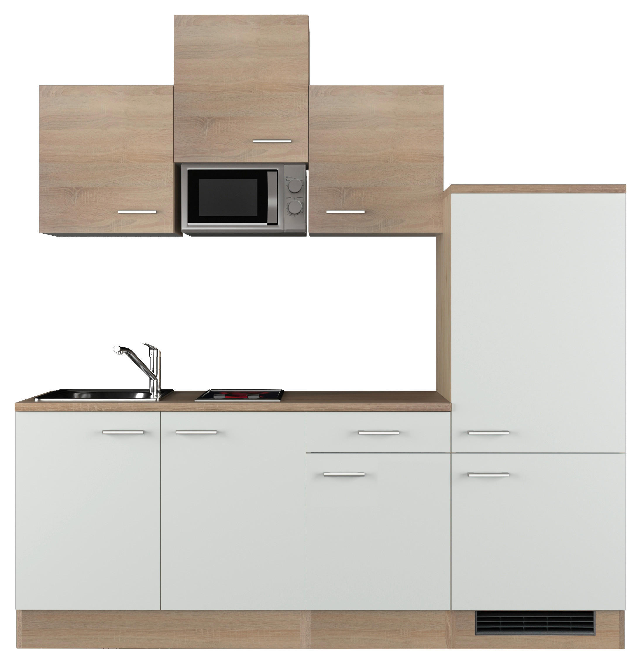 KÜCHENBLOCK 210 cm in Weiß, Sonoma Eiche - Alufarben/Weiß, MODERN, Holzwerkstoff/Kunststoff (210cm) - FlexWell