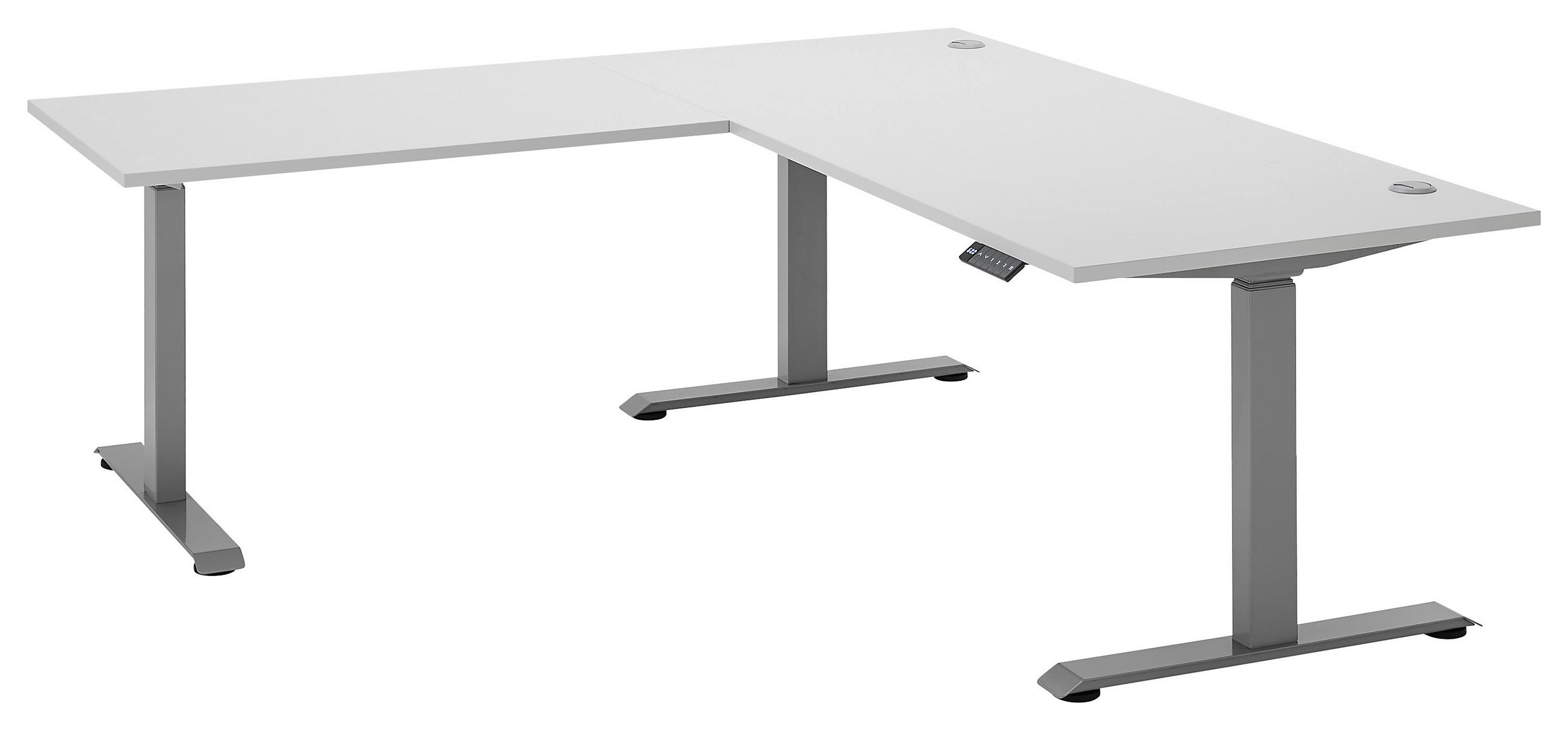 KOTNA PISALNA MIZA leseni material bela, barve aluminija  - bela/barve aluminija, Moderno, kovina/leseni material (100/180/74-127cm) - Carryhome