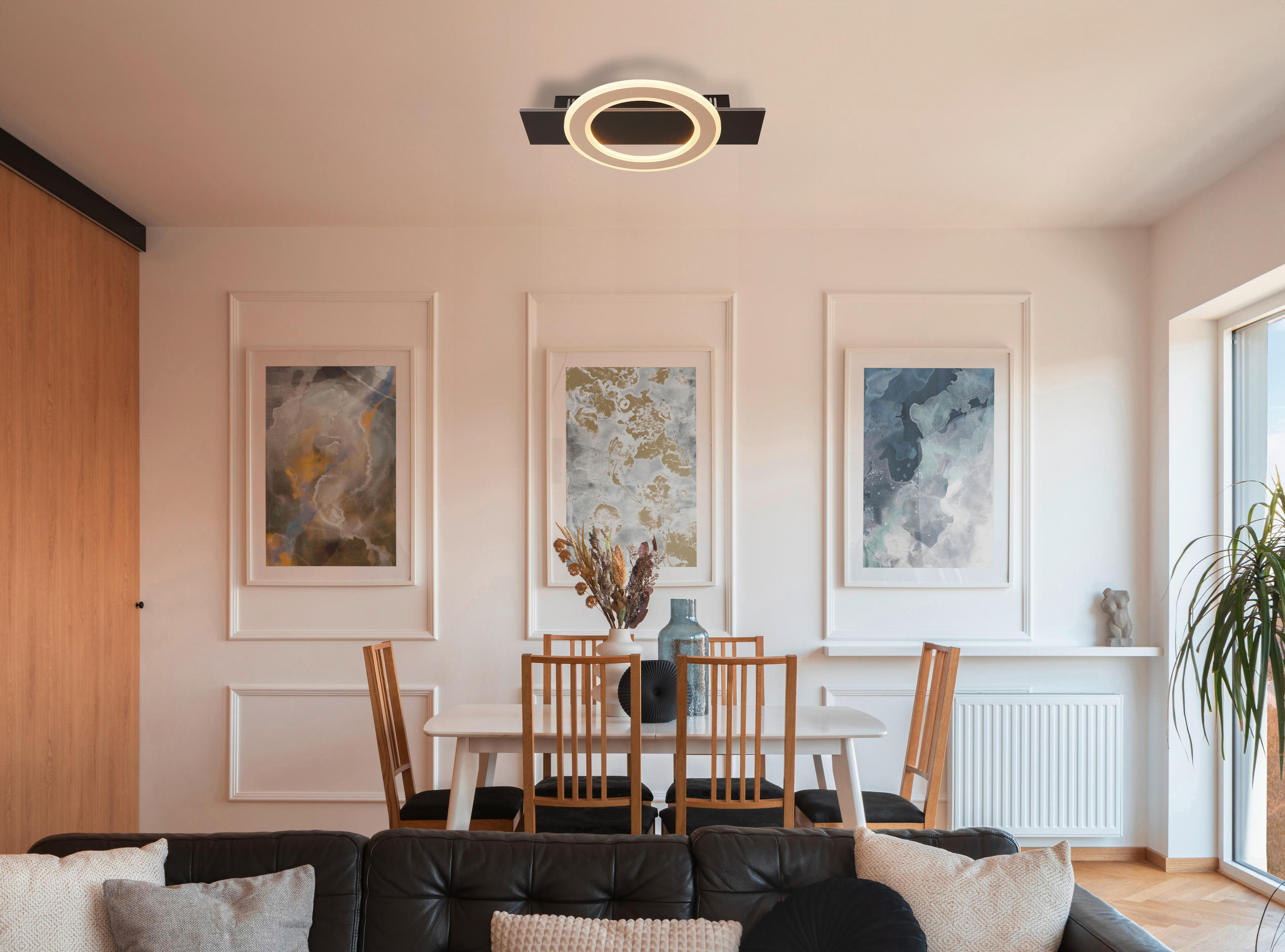 LED-TAKLAMPA JAYDEN 44/29/5,2 cm  - opal/champagne, Design, metall/trämaterial (44/29/5,2cm) - Globo