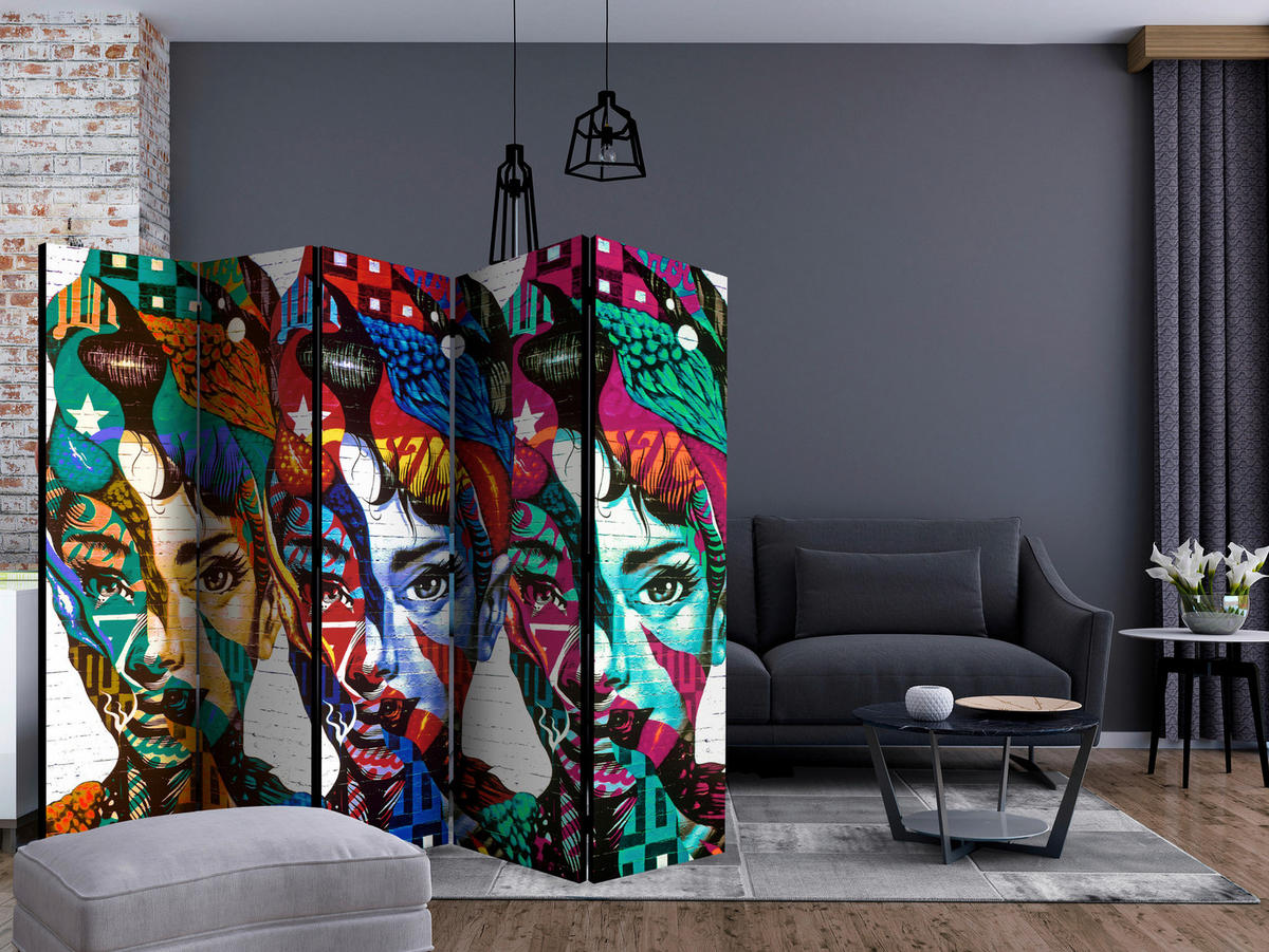 PARAVENT mit 5  Flügel - Multicolor, Basics, Holz/Textil (225/172/3cm) - artgeist