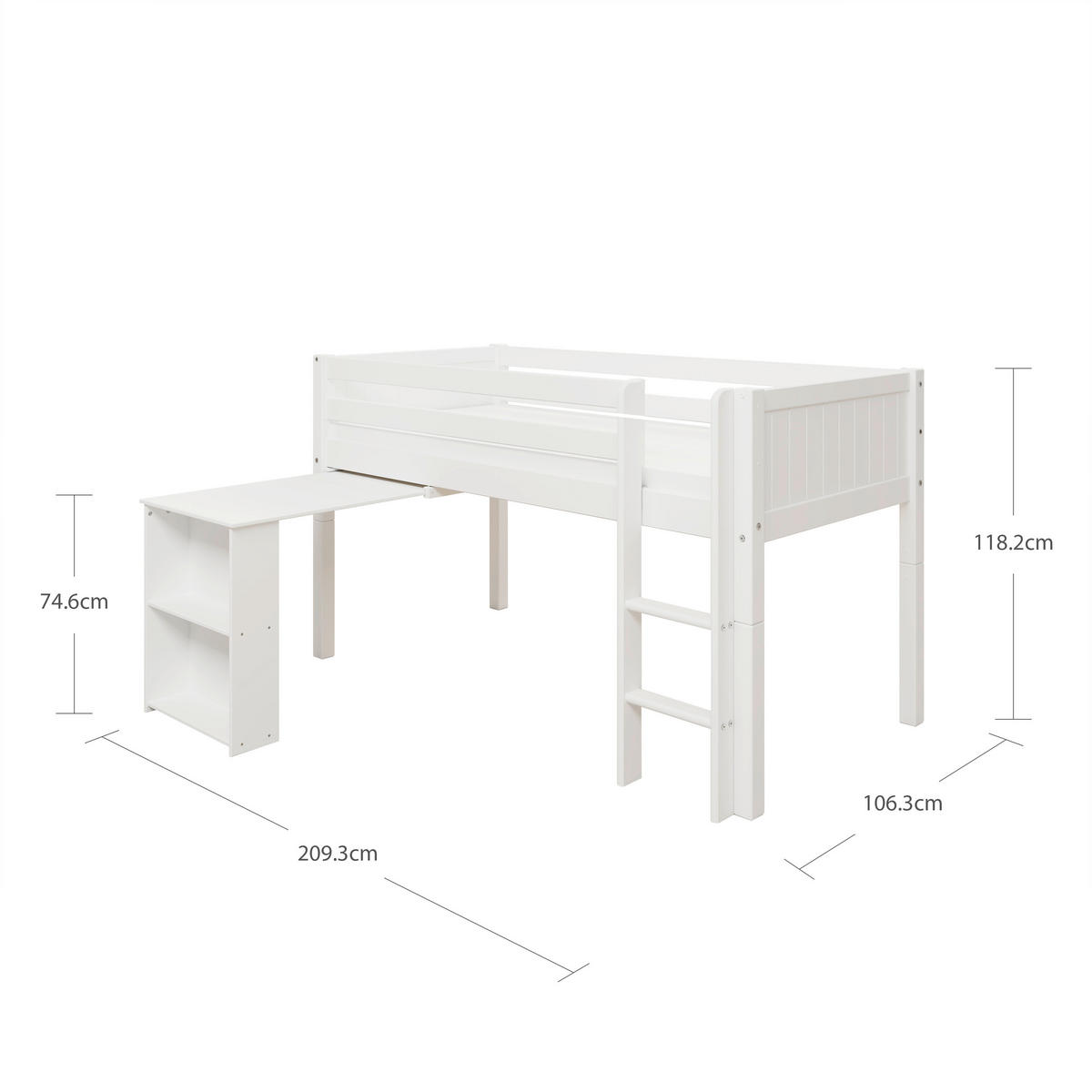 HOCHBETT 90/200 cm,  in Absturzsicherung, Leiter, Schreibtisch, Rollrost  - Weiß, MODERN, Holz (90/200cm) - Chameo