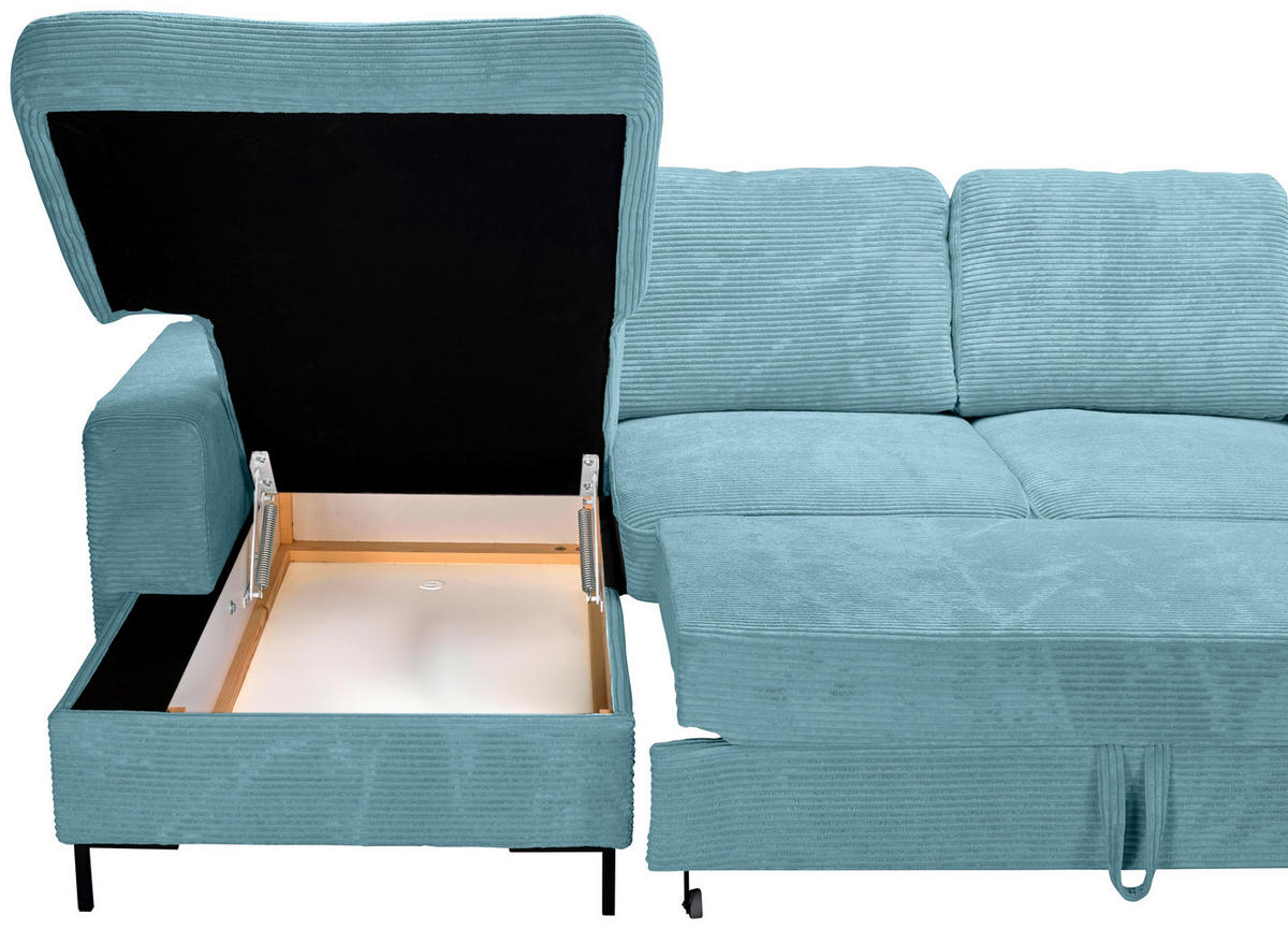 WOHNLANDSCHAFT Türkis Cord  - Türkis/Schwarz, KONVENTIONELL, Textil/Metall (148/303/197cm) - Carryhome