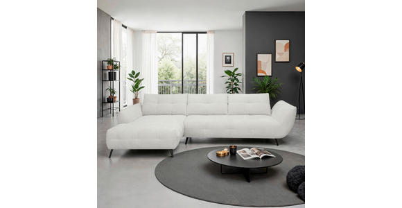 ECKSOFA Elfenbein Chenille Armlehnenkissen, Rücken echt, Sitztiefenverstellung  - Elfenbein/Schwarz, KONVENTIONELL, Textil/Metall (215/313cm) - Hom`in