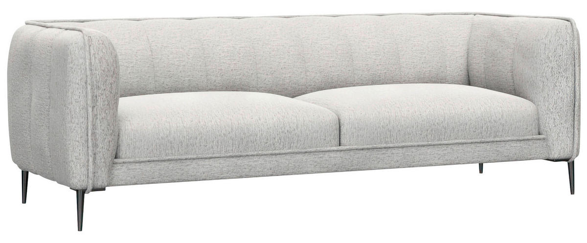 3-SITZER-SOFA Chenille, Webstoff, Flachgewebe Hellgrau  - Hellgrau/Schwarz, Design, Holz/Textil (209/75/91cm) - Livetastic