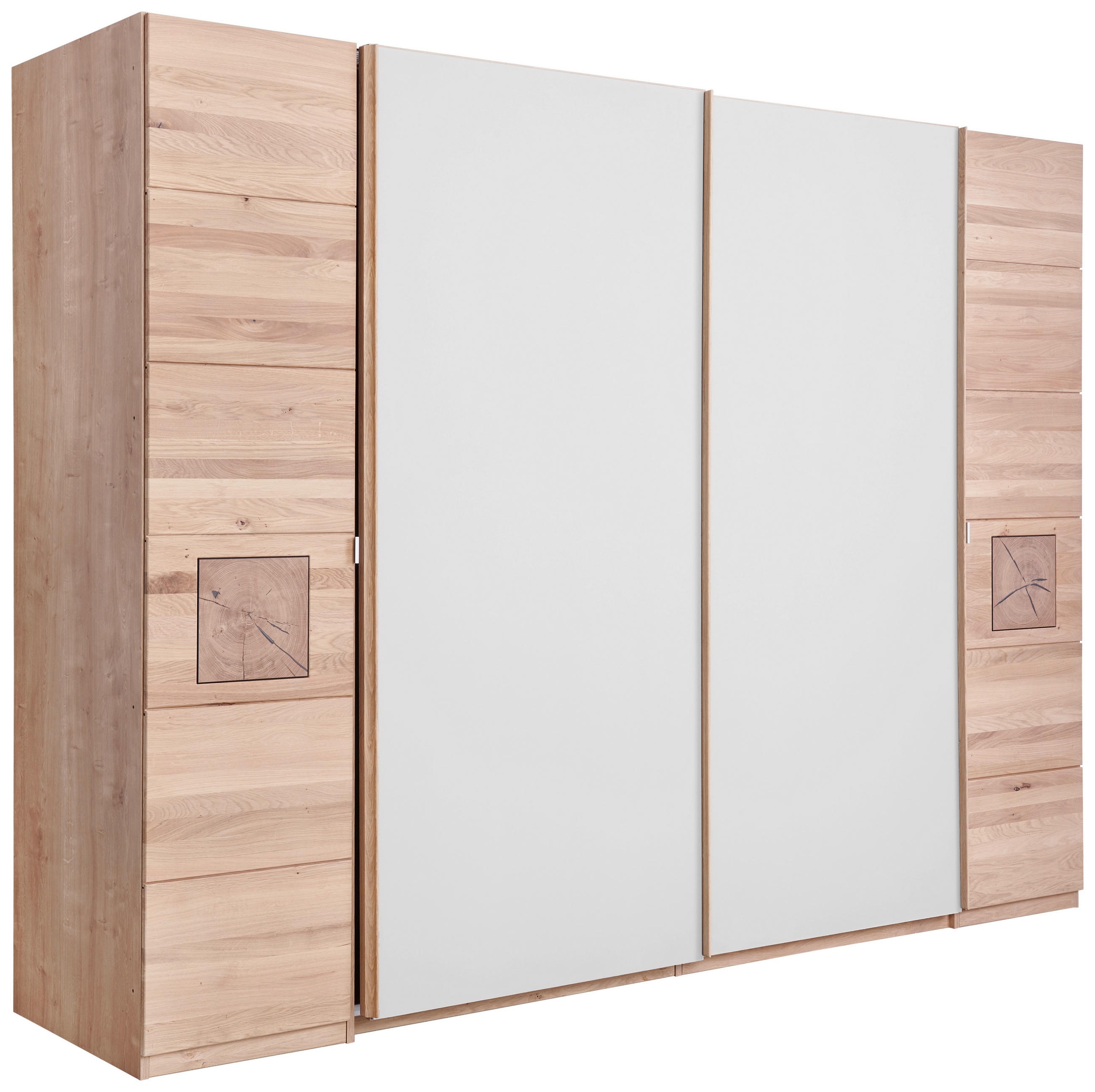 SCHWEBETÜRENSCHRANK 246/215/74 cm 2+2-türig Weiß, Eichefarben  - Eichefarben/Weiß, Natur, Glas/Holz (246/215/74cm) - Linea Natura
