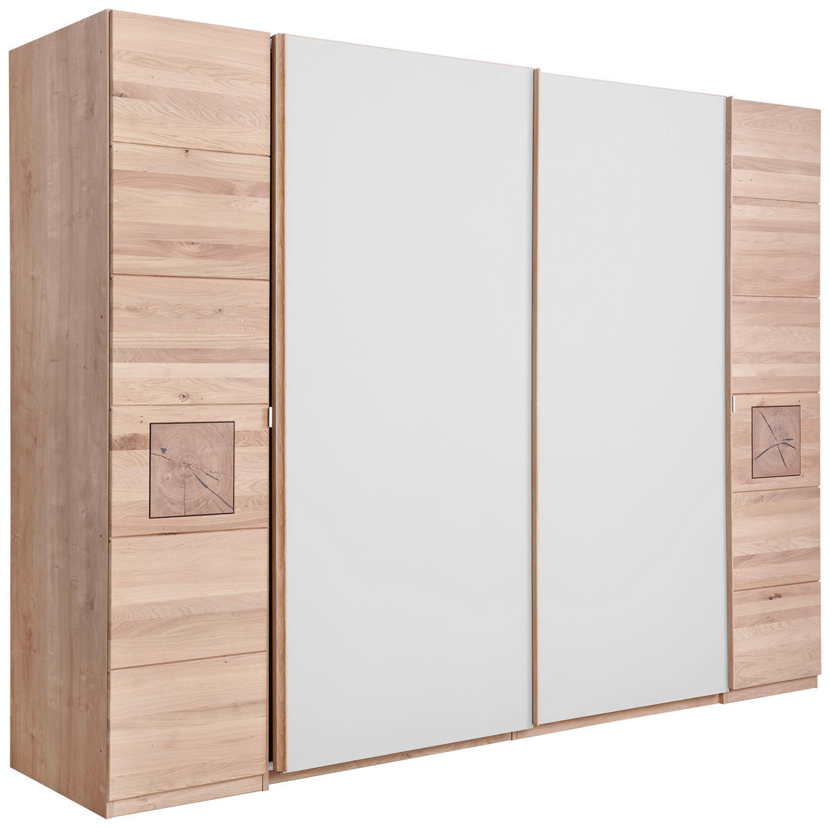 SCHWEBETÜRENSCHRANK 246/215/74 cm 2+2-türig Weiß, Eichefarben  - Eichefarben/Weiß, Natur, Glas/Holz (246/215/74cm) - Linea Natura