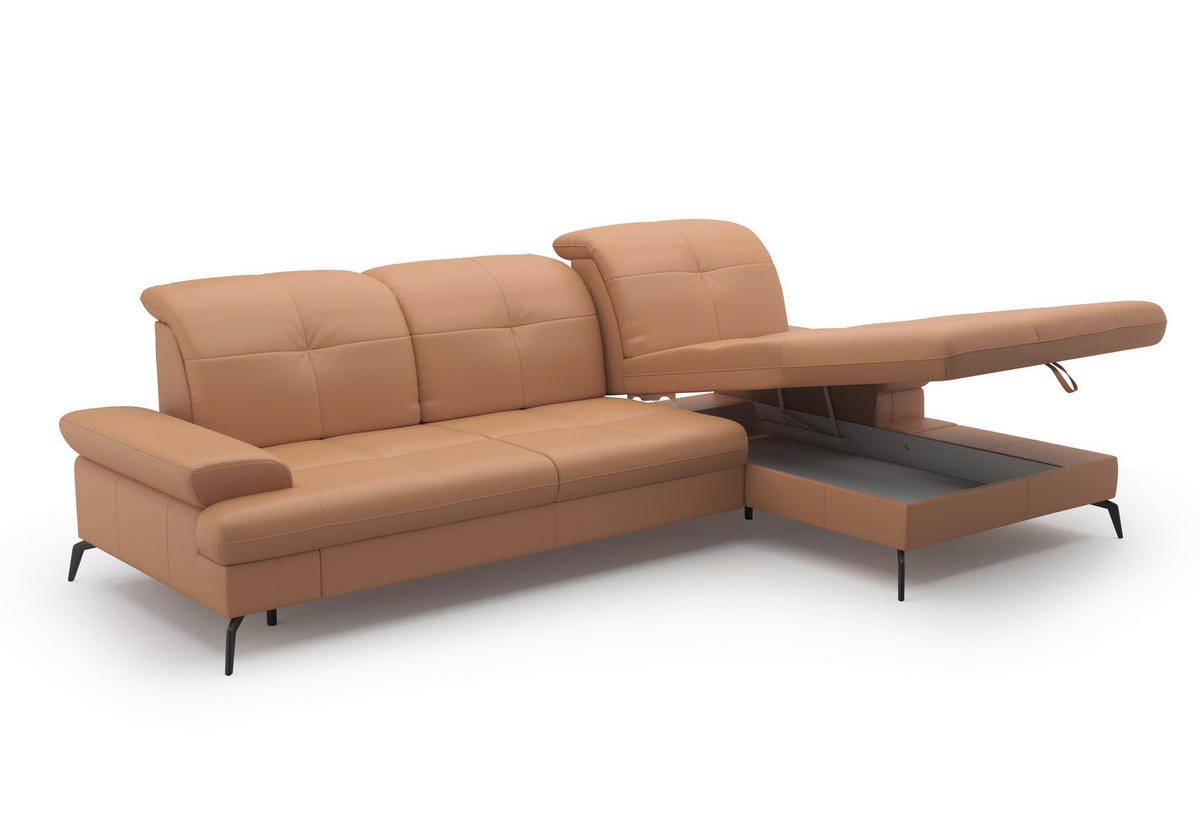 ECKSOFA Cappuccino Kombination Echtleder/Stoff Vliesstoff  - Schwarz/Cappuccino, KONVENTIONELL, Leder/Textil (279/185cm) - Sit & More