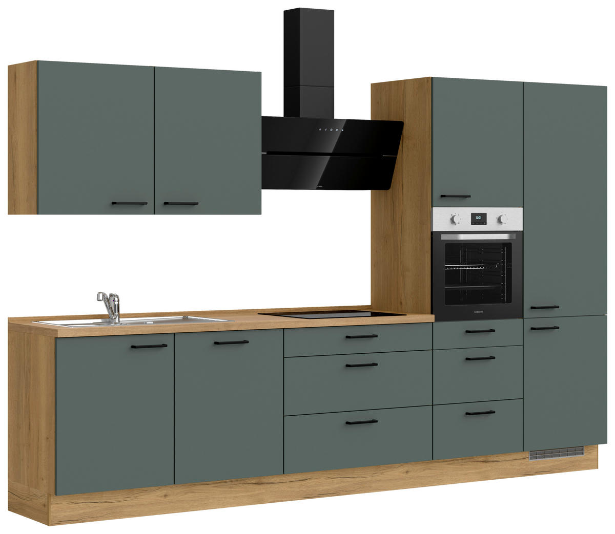 KÜCHENBLOCK Easytouch 330 cm  in Eichefarben, Dunkelgrün  - Dunkelgrün/Eichefarben, MODERN, Holzwerkstoff/Metall (330cm) - Nobilia