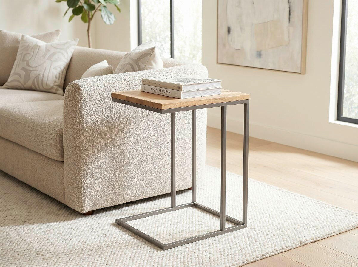 BEISTELLTISCH in Holz, Metall 38/43/62 cm  - Edelstahlfarben/Eichefarben, Design, Holz/Metall (38/43/62cm)