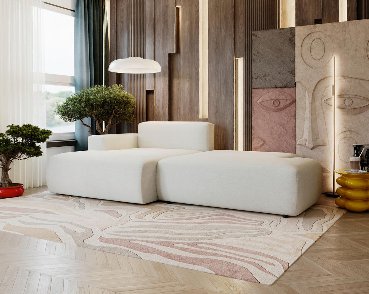 ECKSOFA Chenille Creme  - Creme/Schwarz, Design, Kunststoff/Textil (160/284cm) - Livetastic