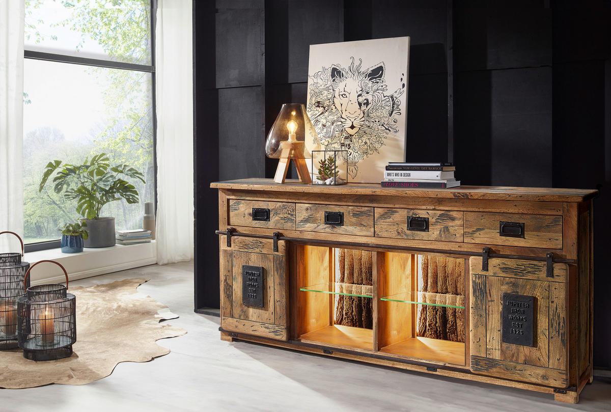 SIDEBOARD  in 200/90/45 cm  - Schwarz/Braun, KONVENTIONELL, Glas/Holz (200/90/45cm) - Livetastic