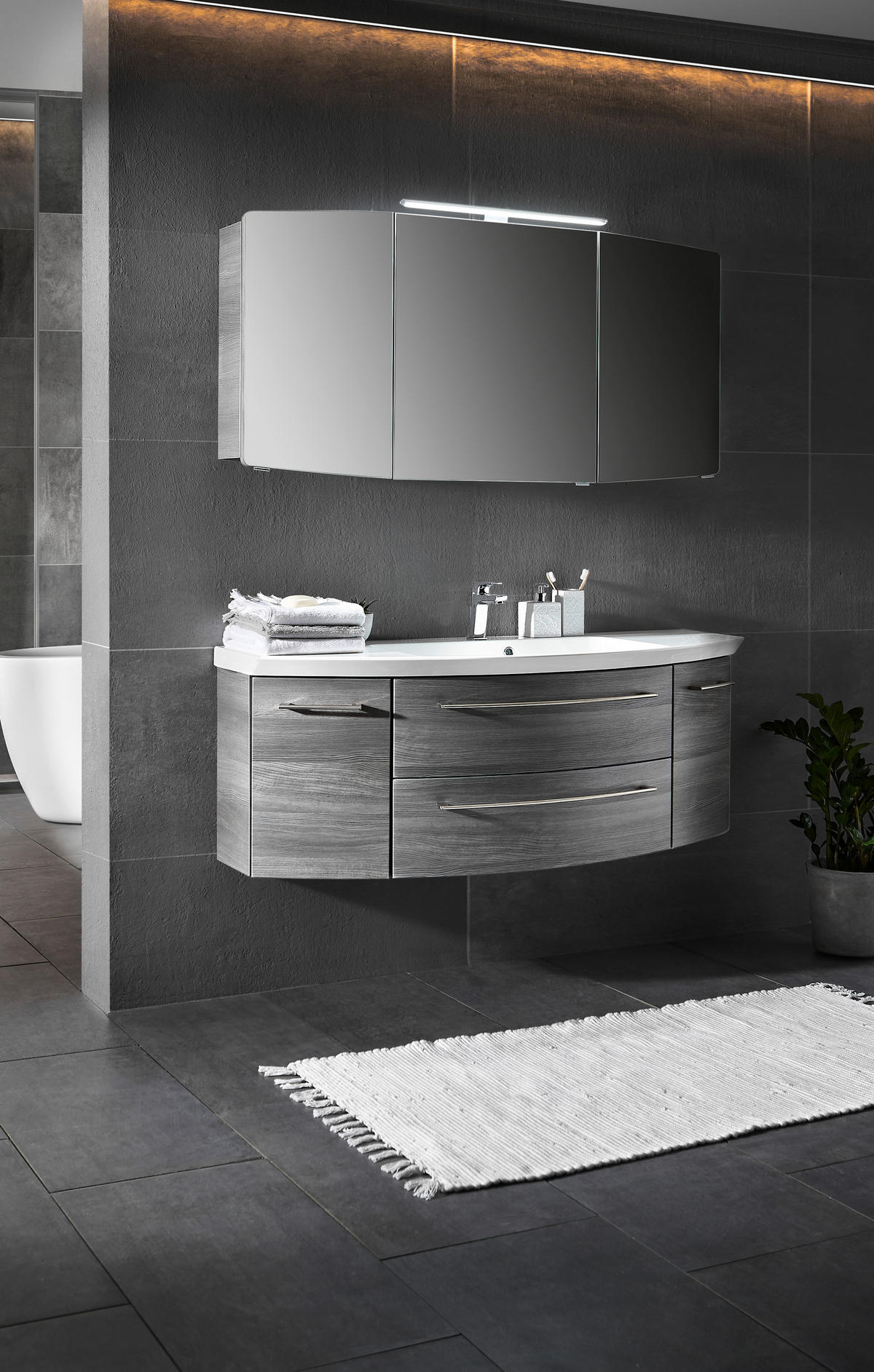 BADEZIMMER  in 141 cm  - Weiß/Grau, KONVENTIONELL, Holzwerkstoff/Stein (141cm) - Sadena