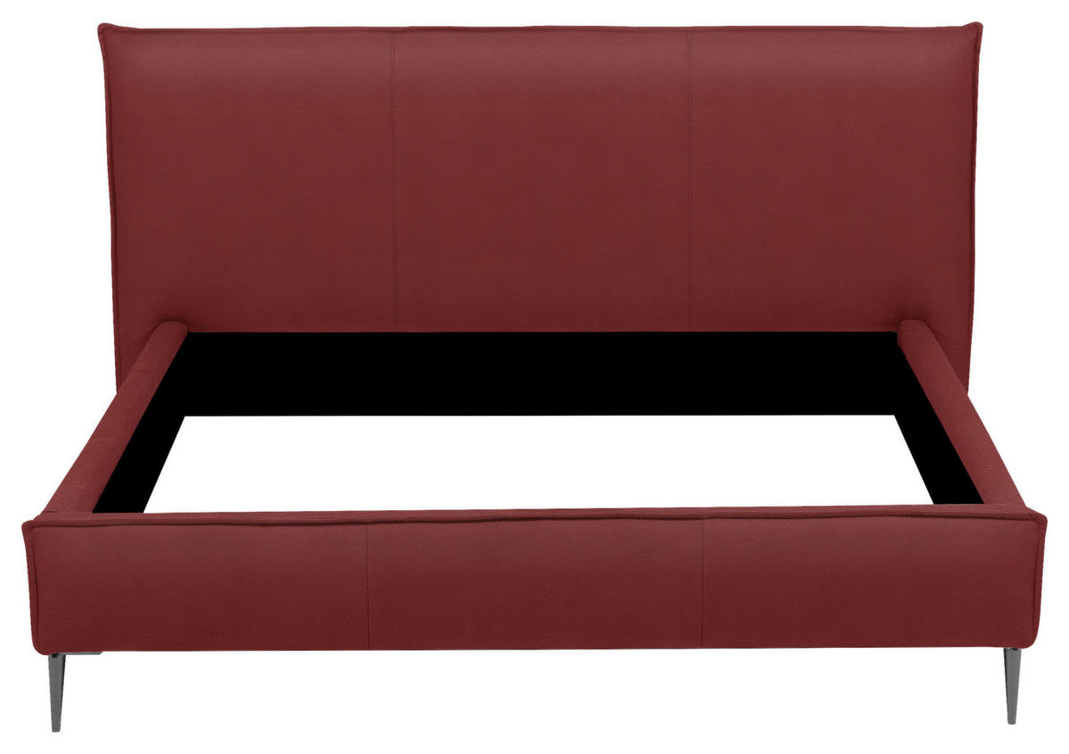 POLSTERBETT 180/200 cm,  in Rot, gepolstertes Kopfteil,  - Rot/Schwarzchrom, KONVENTIONELL, Leder/Metall (180/200cm) - Esposa